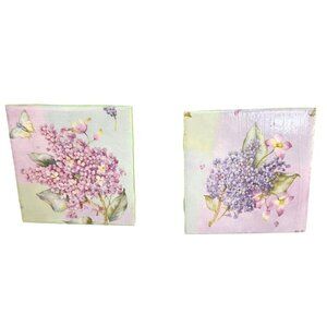Floral Ceramic Tile Coasters Set Of 2 Purple & Pink Hydrangea and Butterfly Desi